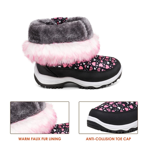 Kids Winter Snow Boots - BLACK PINK - 1
